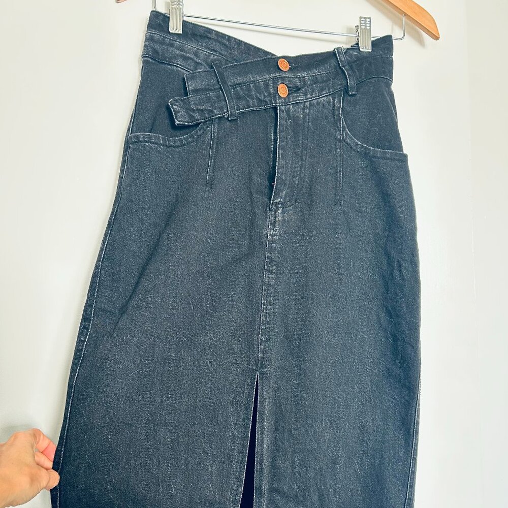 Pilcro Black Denim Pencil Skirt with Front Slit